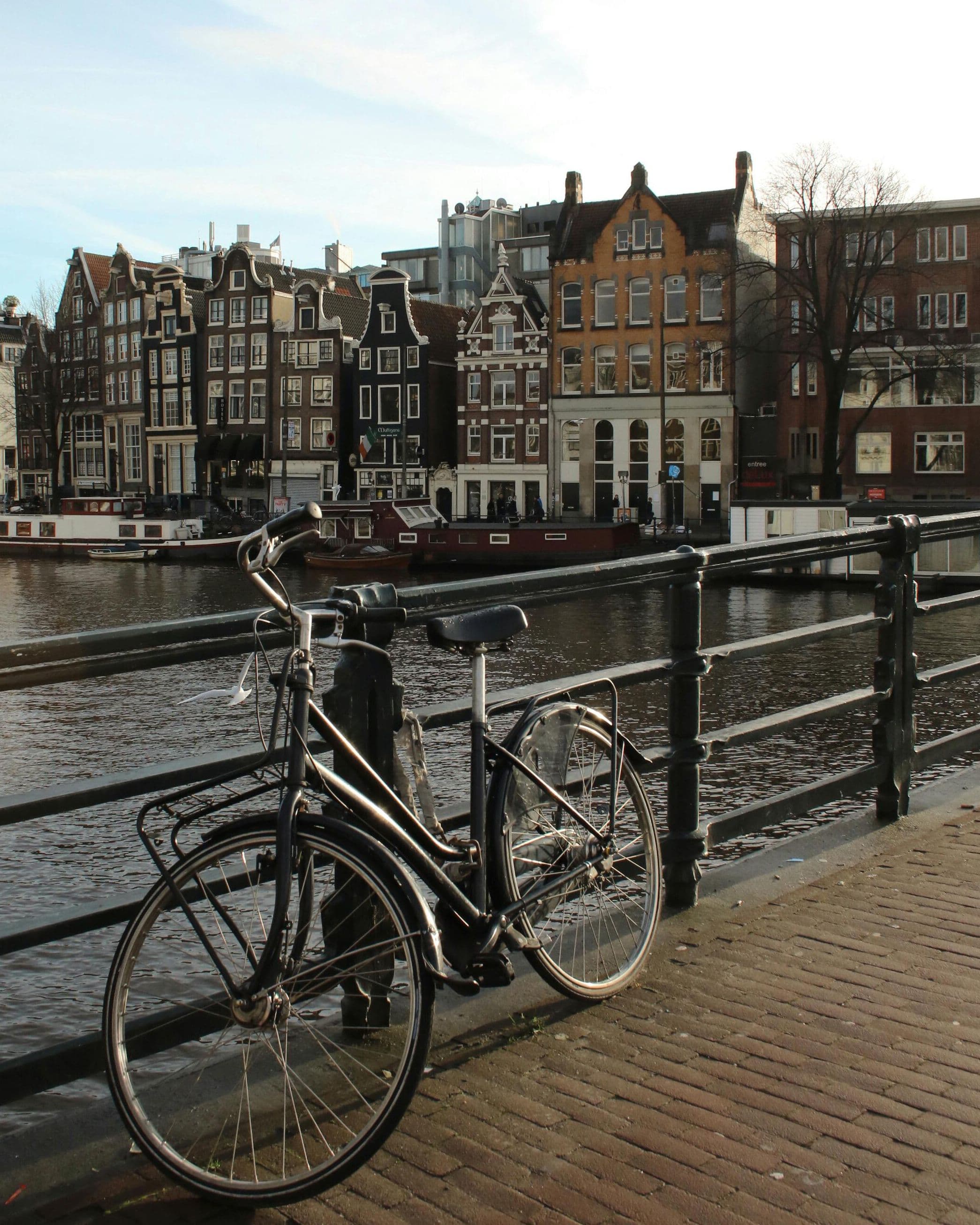 Passeio de bicicleta ao longo do rio Amstel